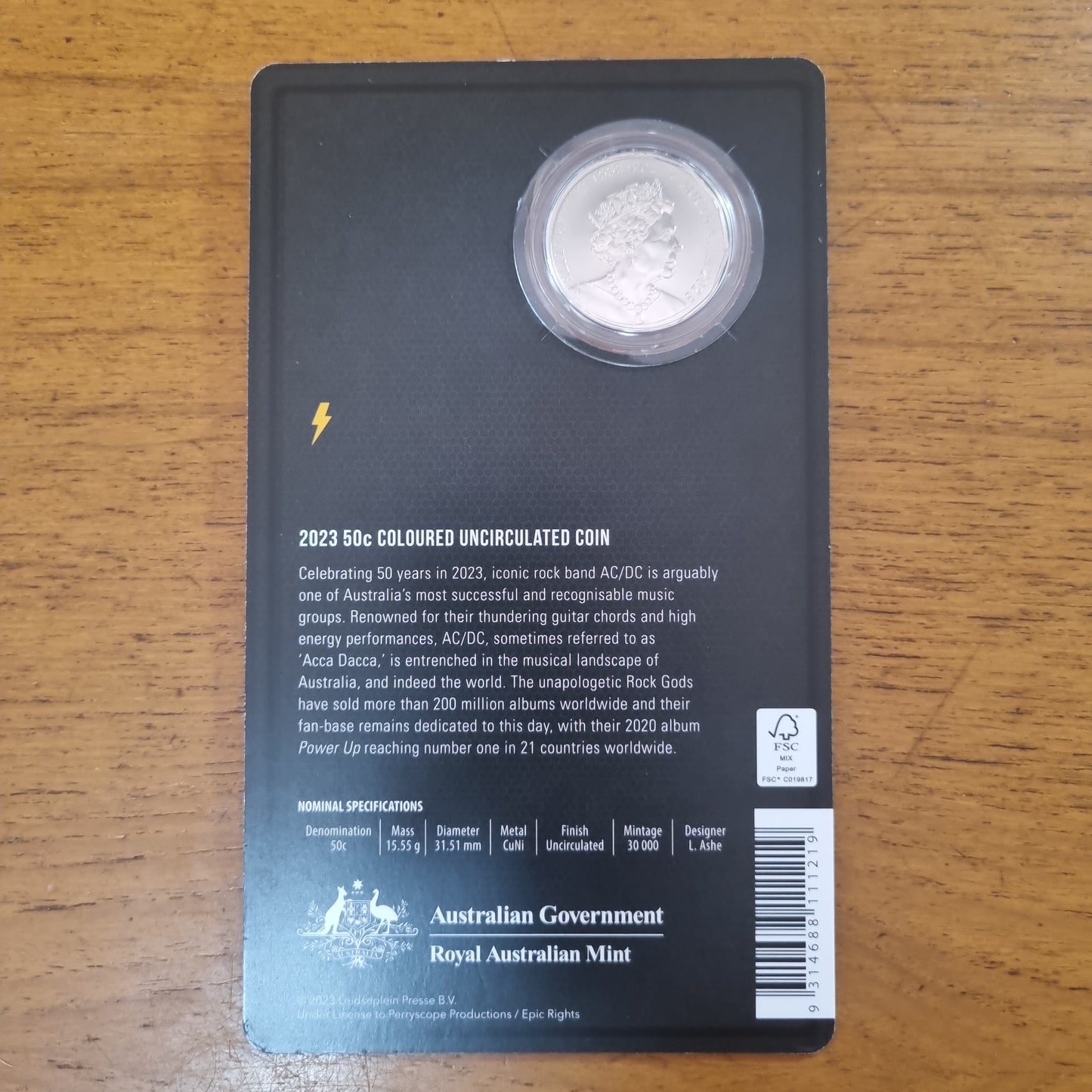 ACDC coloured 50c card 2023