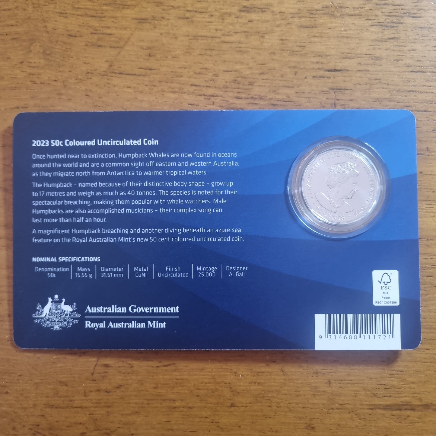 Humpback Whale Coloured AAT 50c 2023