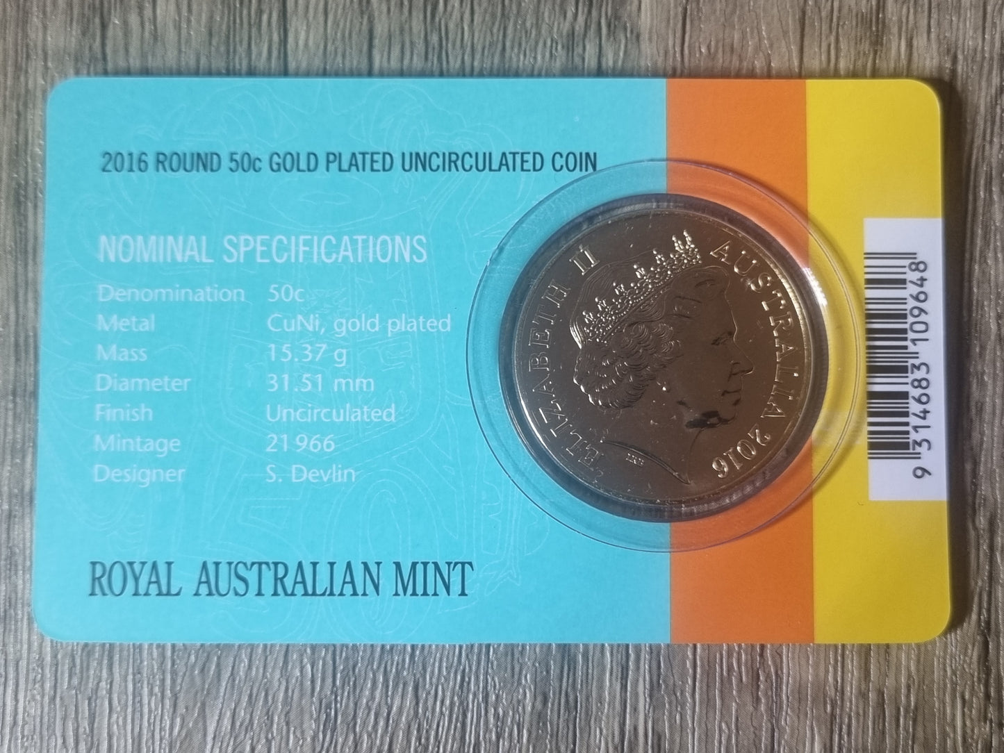 Changeover round 50c special edition 2016 gold plated