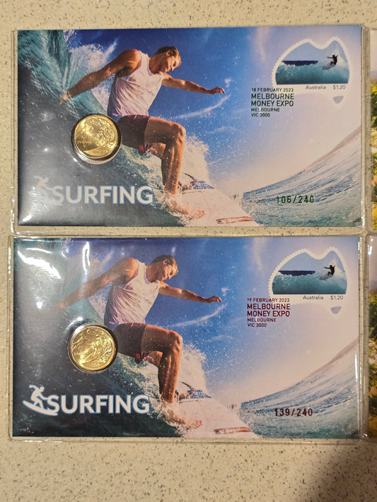 Melbourne Money Expo ANDA AusPost PNC Set 2023 (4 pnc complete set, Surfing/Yarra Valley)