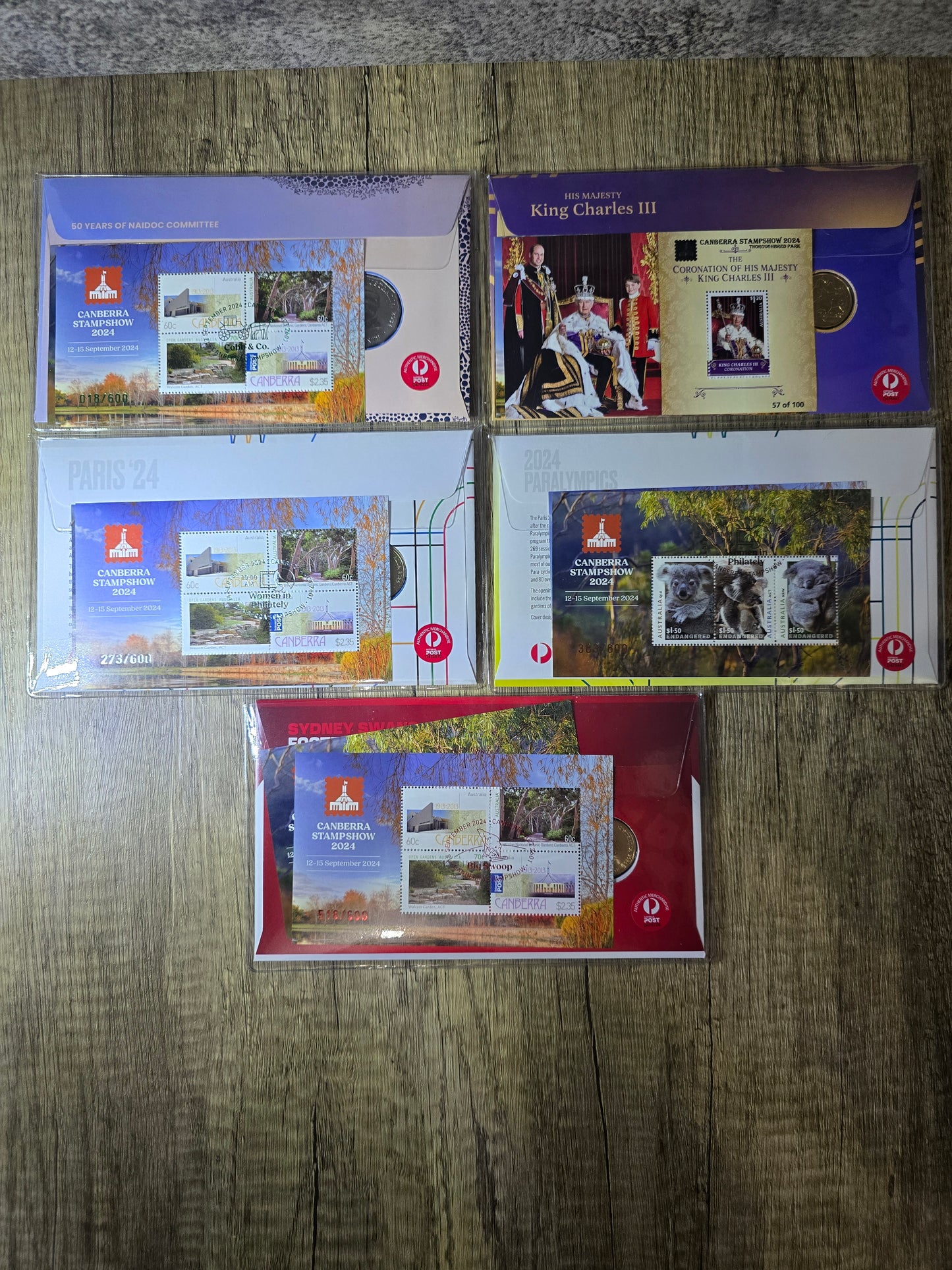Canberra Coin Show AusPost PNC Set (5 pncs) with minisheets