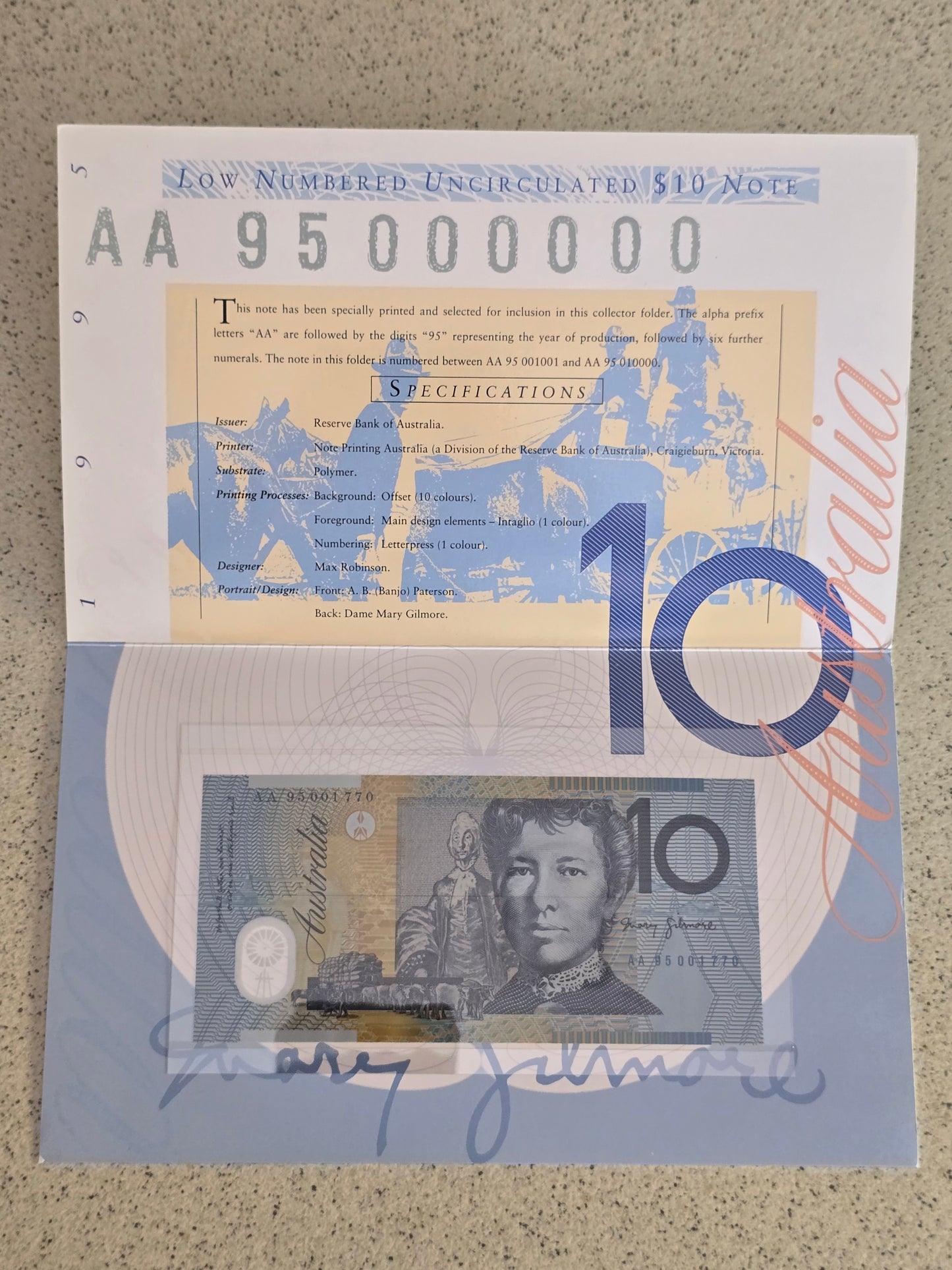 $10 Deluxe 1995 Banknote (low serial)