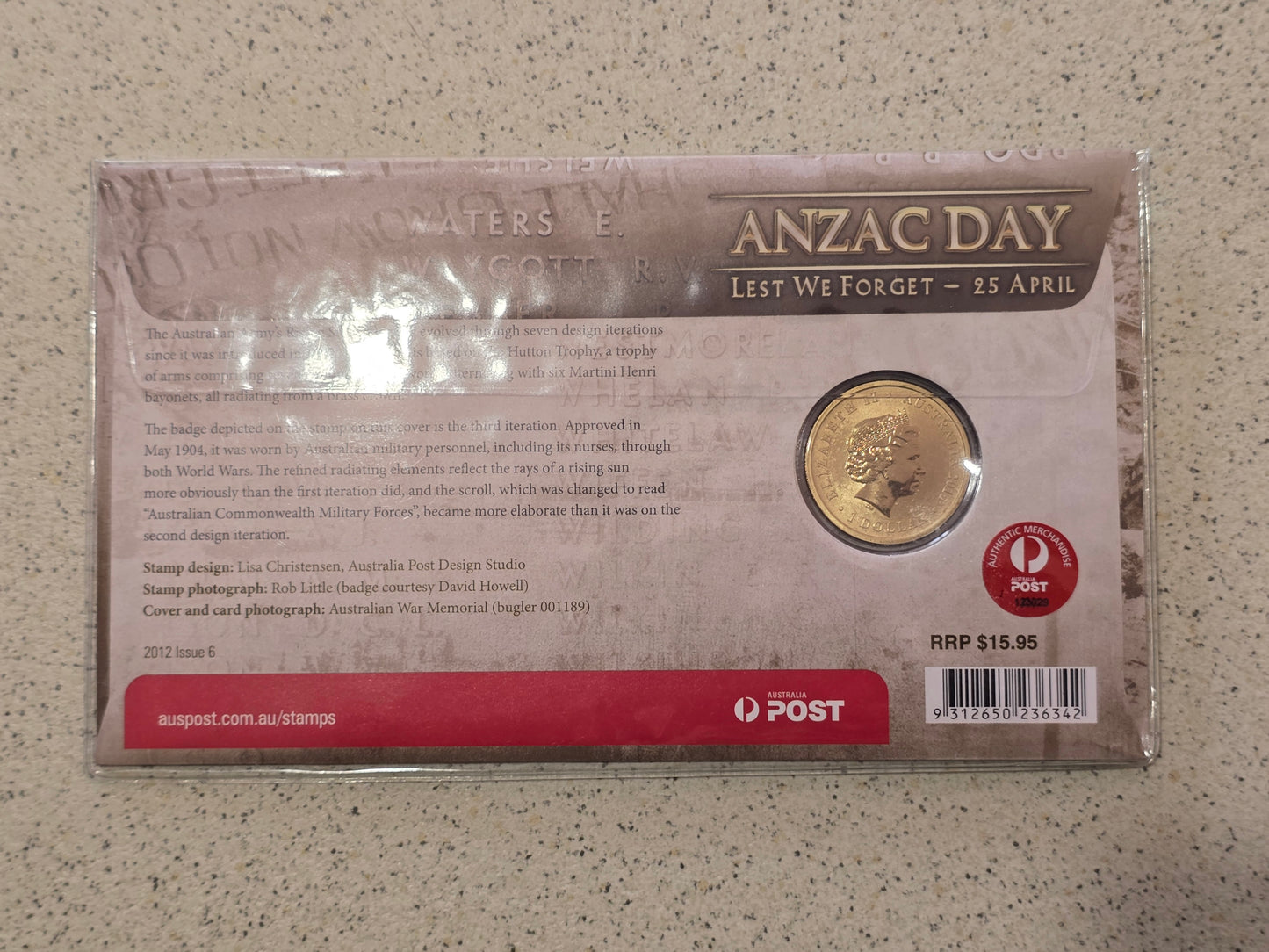 ANZAC DAY Royal Philatelic Overprint 2012