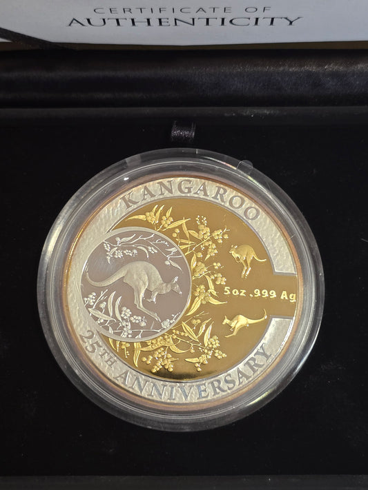 Kangaroo Series 25th anniversary, 5oz gold gilded 2018