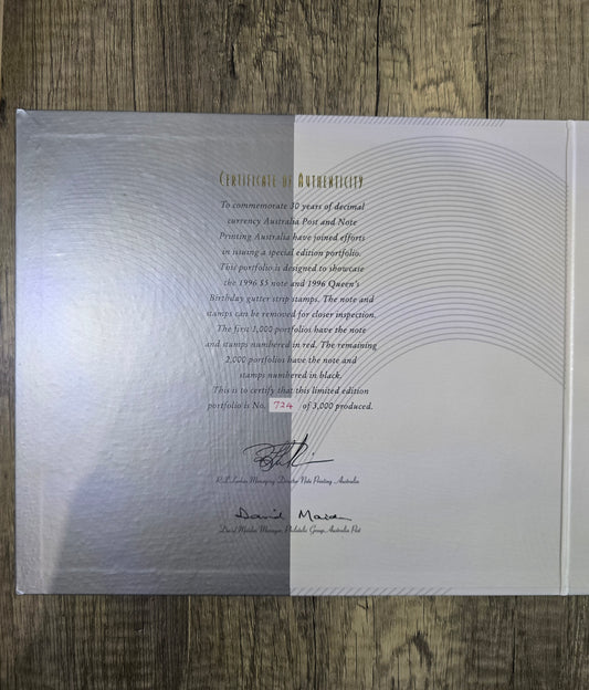 30years of Decimal Currency $5 Folder 1996 (red serial)