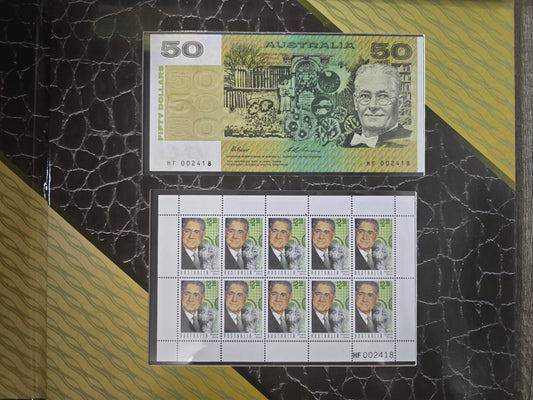 Howard Florey $50 NPA Folder 1995 (Black Serial)