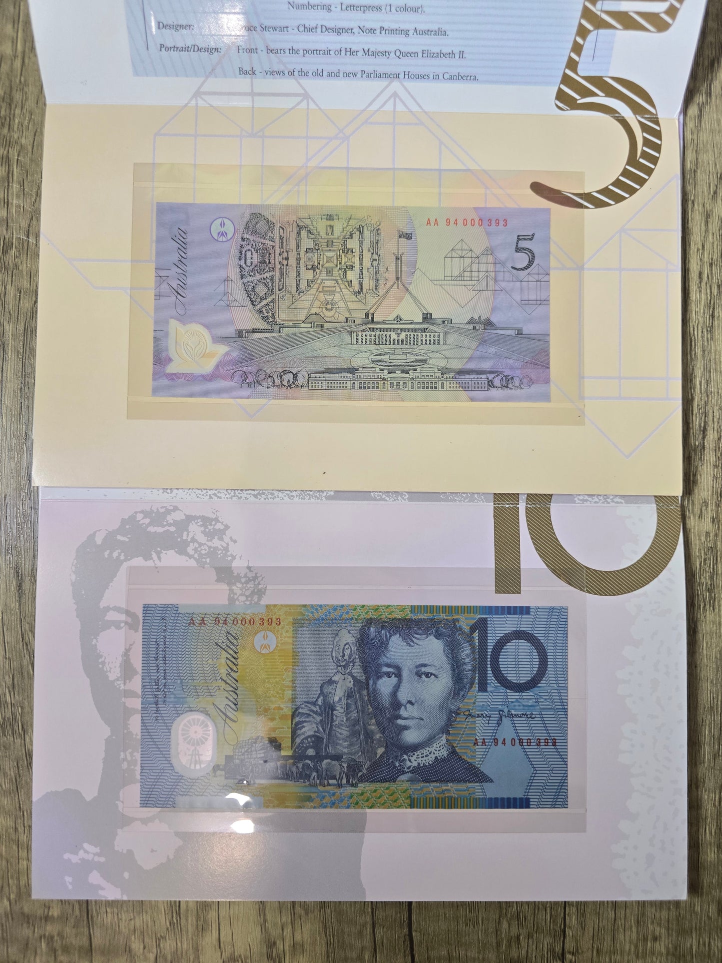 1994 low numbered $5/$10 matching serials AA #393 (Red Serial)