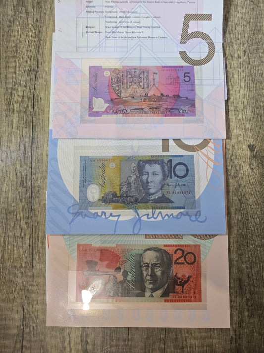 1995 low numbered $5/$10/$20 matching serials AA #370 (Red Serial)