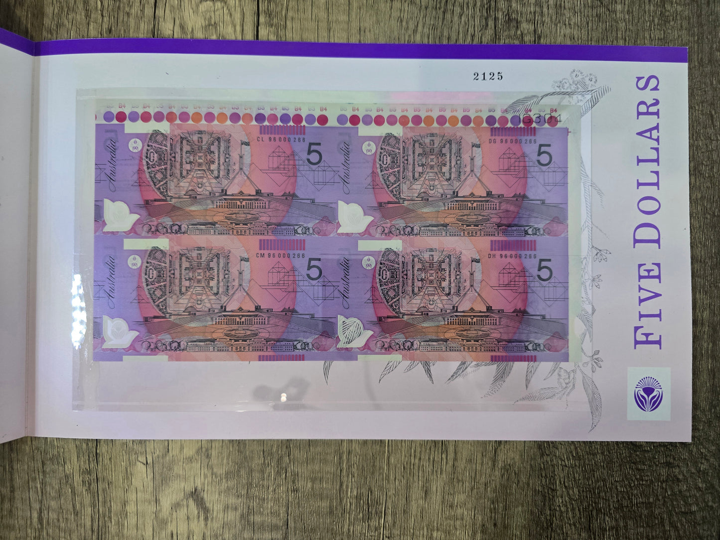 $5 Block of Four 1996 NPA Folio (Black Serial)