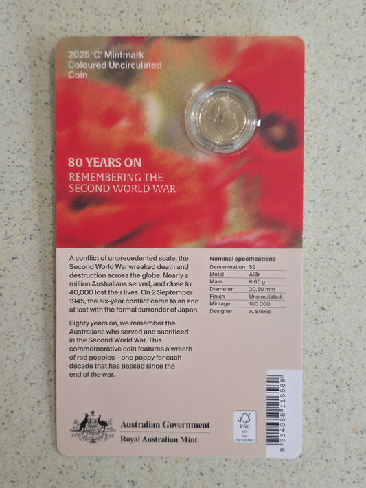 80th Anniversary The End of WW2 $2 Poppy Wreath C-Mint