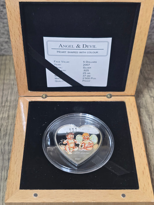 Angel / Devil Love Heart Silver Proof Cook Islands 2007