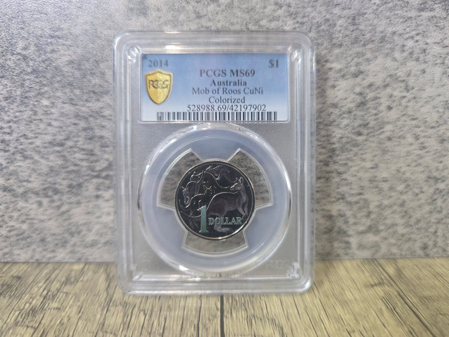 2014 CuNi Mob of Roos Coloured $1 MS69