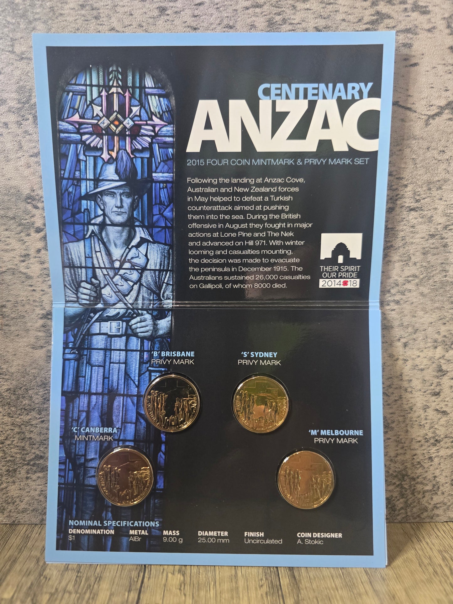 2015 Anzac Centenary $1 Mintmark/Privy 4 coin Set