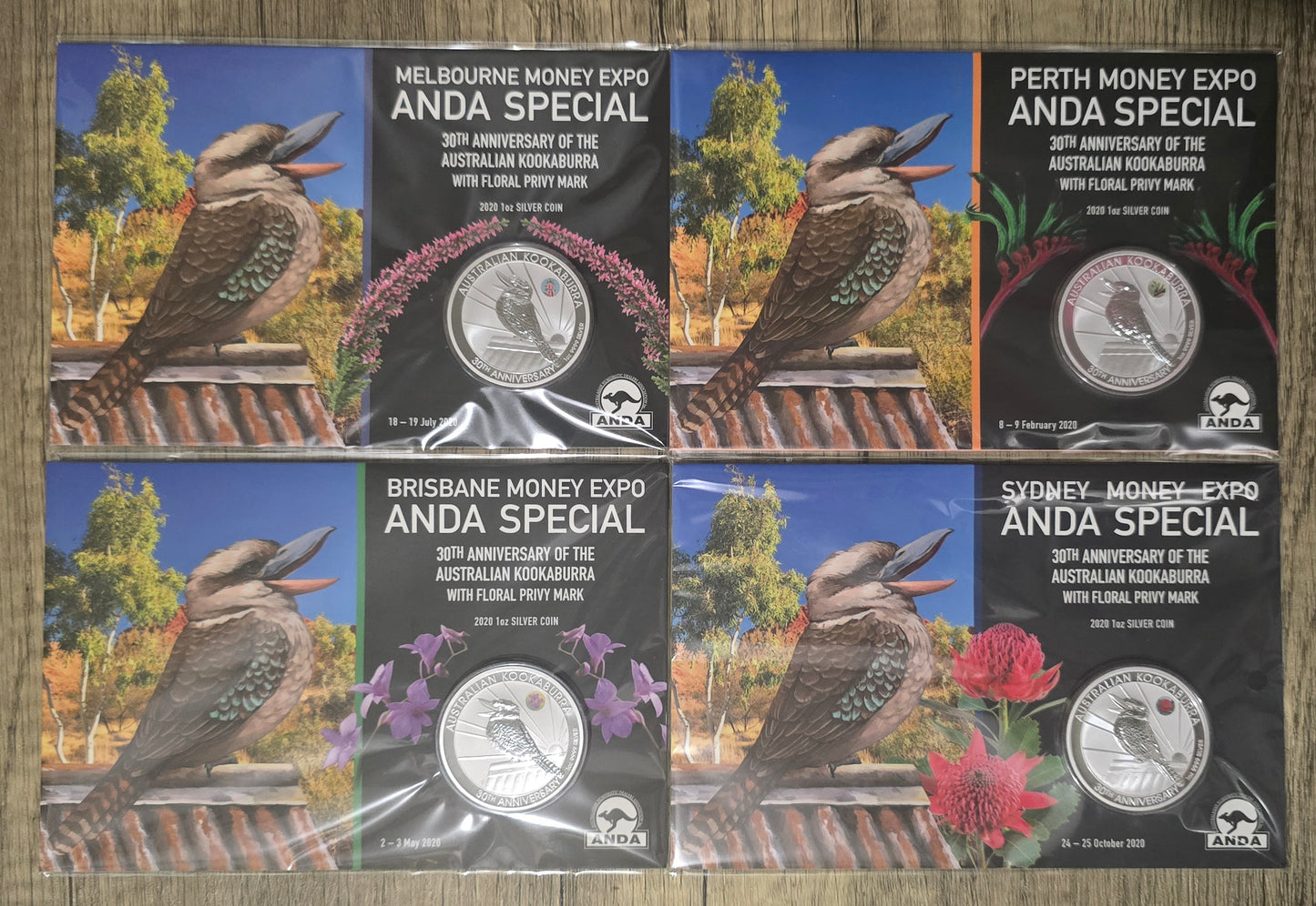 ANDA 2020 Kookaburra 1oz coloured floral privy (set of 4)