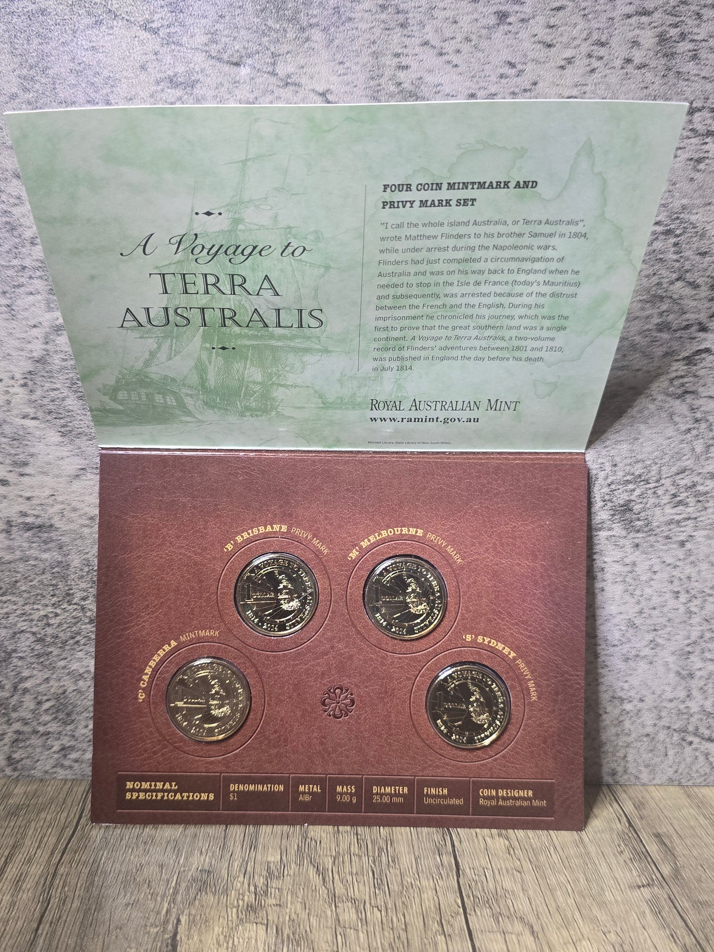 2014 Voyage to Terra Australis $1 4-coin Mintmark/Privy set