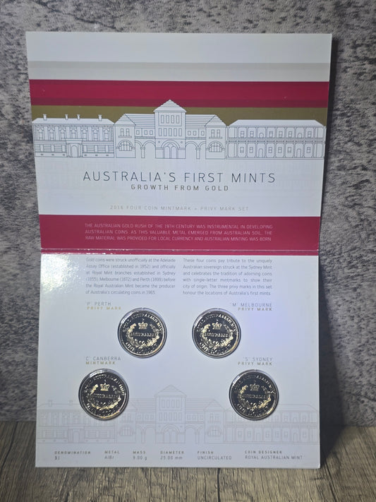 2016 Australia's First Mint $1 4-coin Mintmark/Privy set
