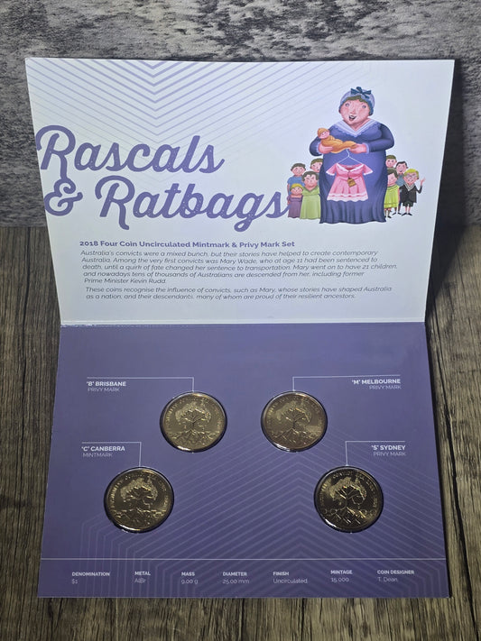 2018 Rascals and Ratbags $1 4-coin Mintmark/Privy UNC set