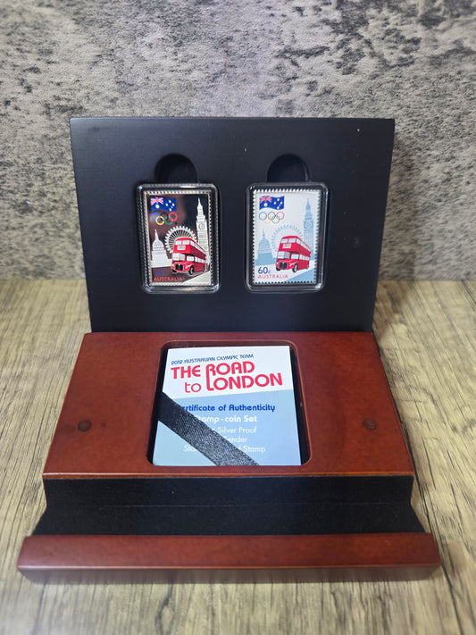 2012 Olympic Team, Road to London, stamp and silver proof coin set