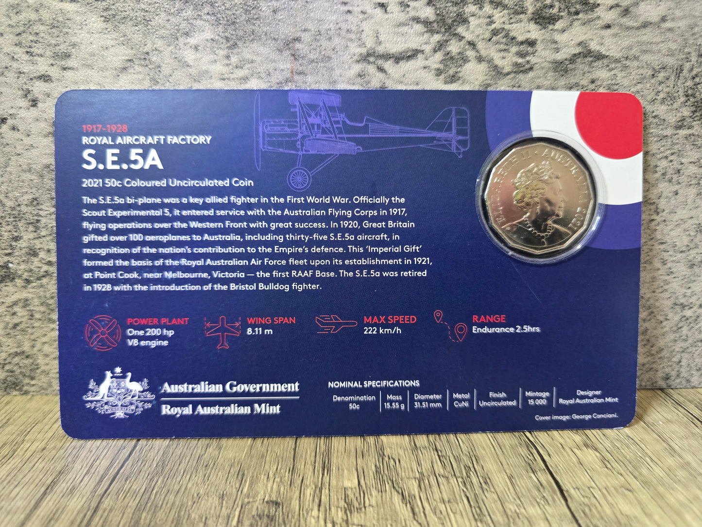 RAAF 2021 50c - Royal Aircraft Factory S. E. 5A