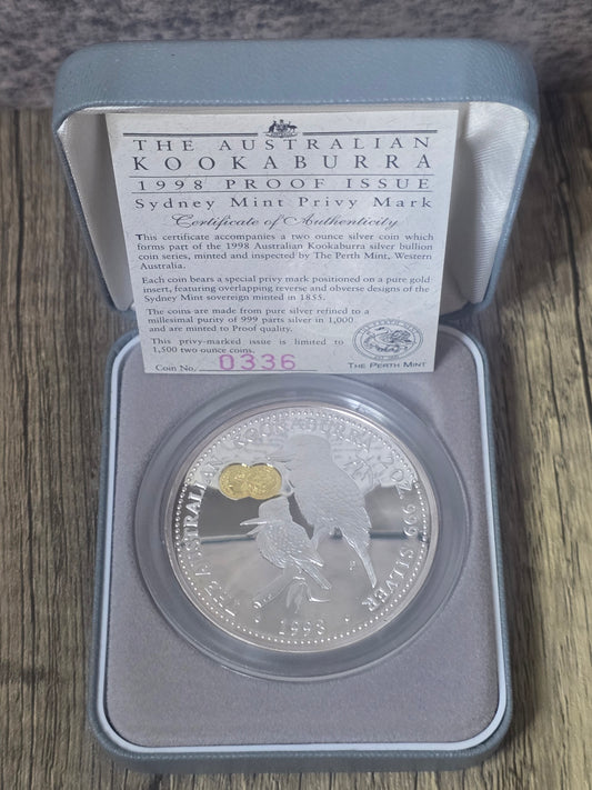 Kookaburra 2oz Sydney Mint Sovereign Privy 1998