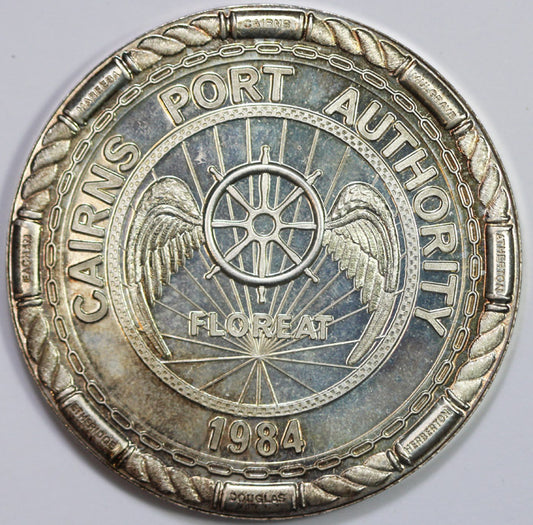 1984 Cairns International Airport Silver Medallion, Issued by: Cairns Port Authority, A.J. Parkes