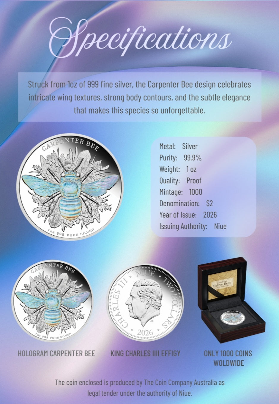 Carpenter Bee 1oz Coloured Hologram