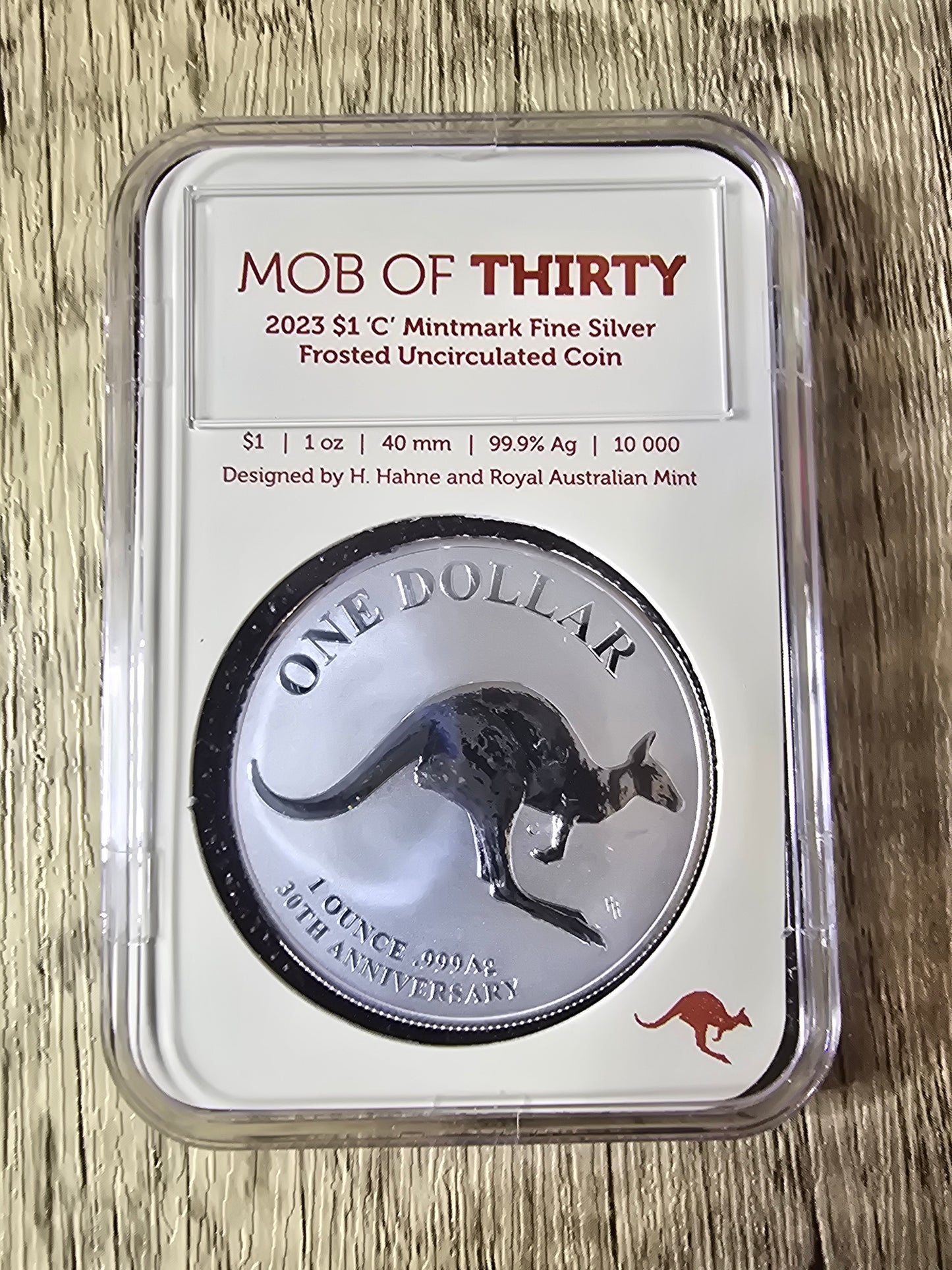 Kangaroo '30th anniversary' Mob of Thirty 1oz UNC frosted $1 2023