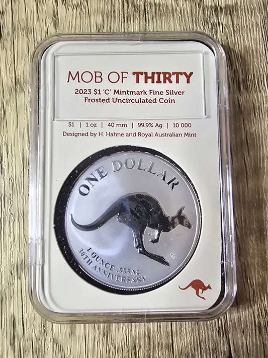 Kangaroo '30th anniversary' Mob of Thirty 1oz UNC frosted $1 2023