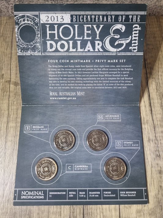 2013 Holey Dollar & Dump $1 4-coin Mintmark/Privy UNC set