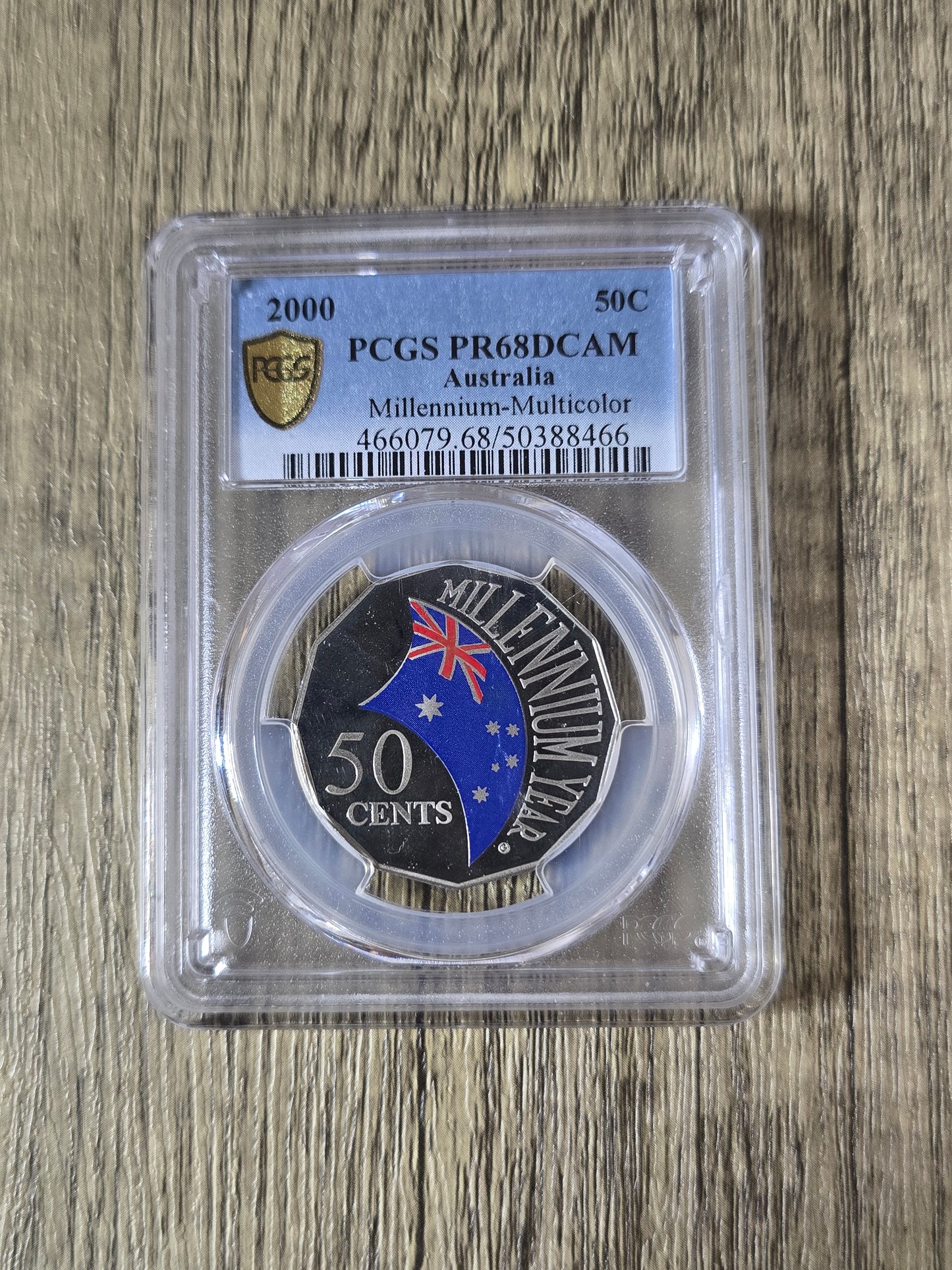 Millennium Flag Coloured 50c 2000 Proof PR68