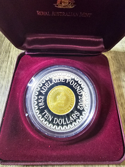 Adelaide Pound 150years $10 Silver Proof Gold Gild 60.5g Subscription Coin