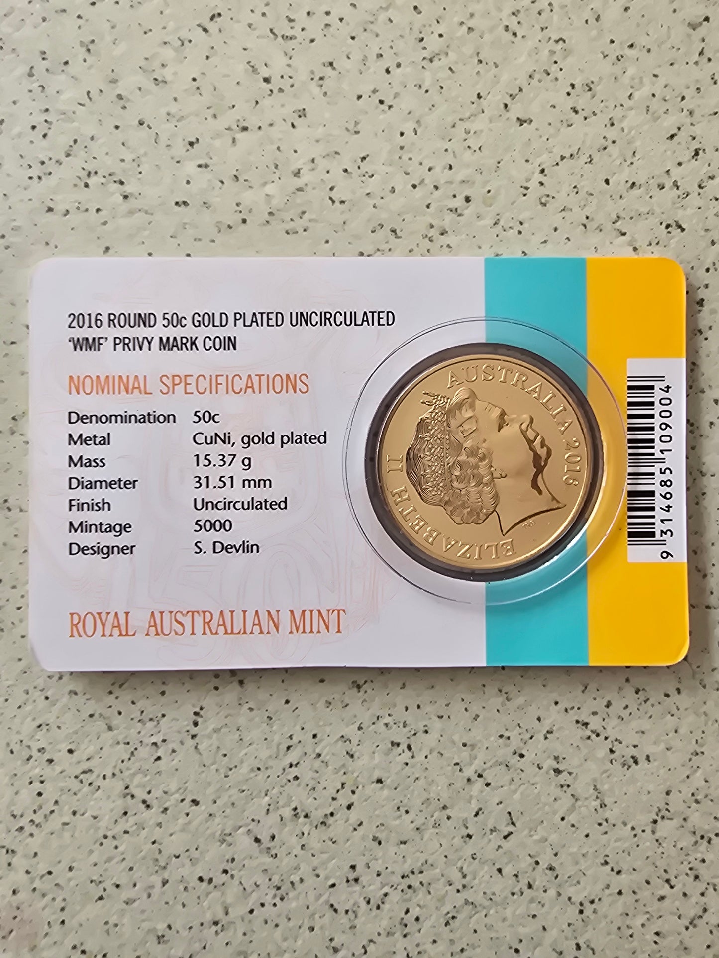 Changeover (WMF Privy Berlin) round 50c special edition 2016 gold plated