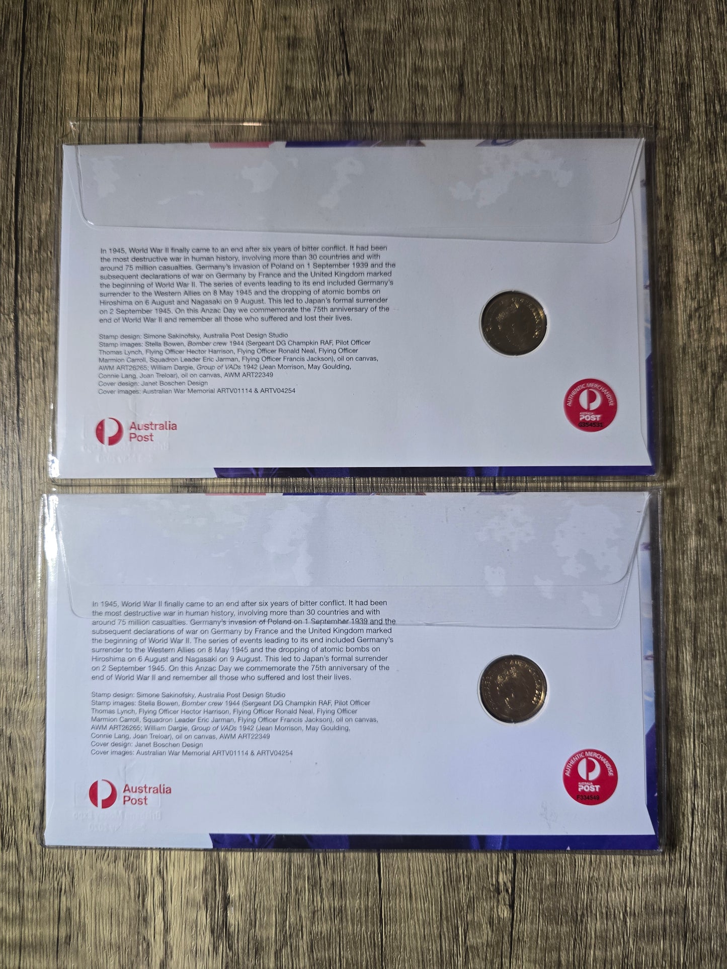 ANZAC DAY 2020, End of WW2, 75th Anniversary ANDA PNC Matching Numbered Pair