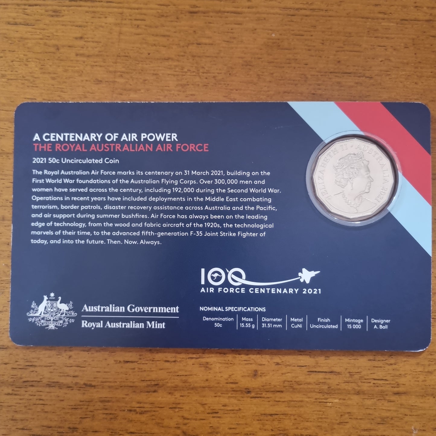 RAAF 1923-2021 Pilots 50c non coloured