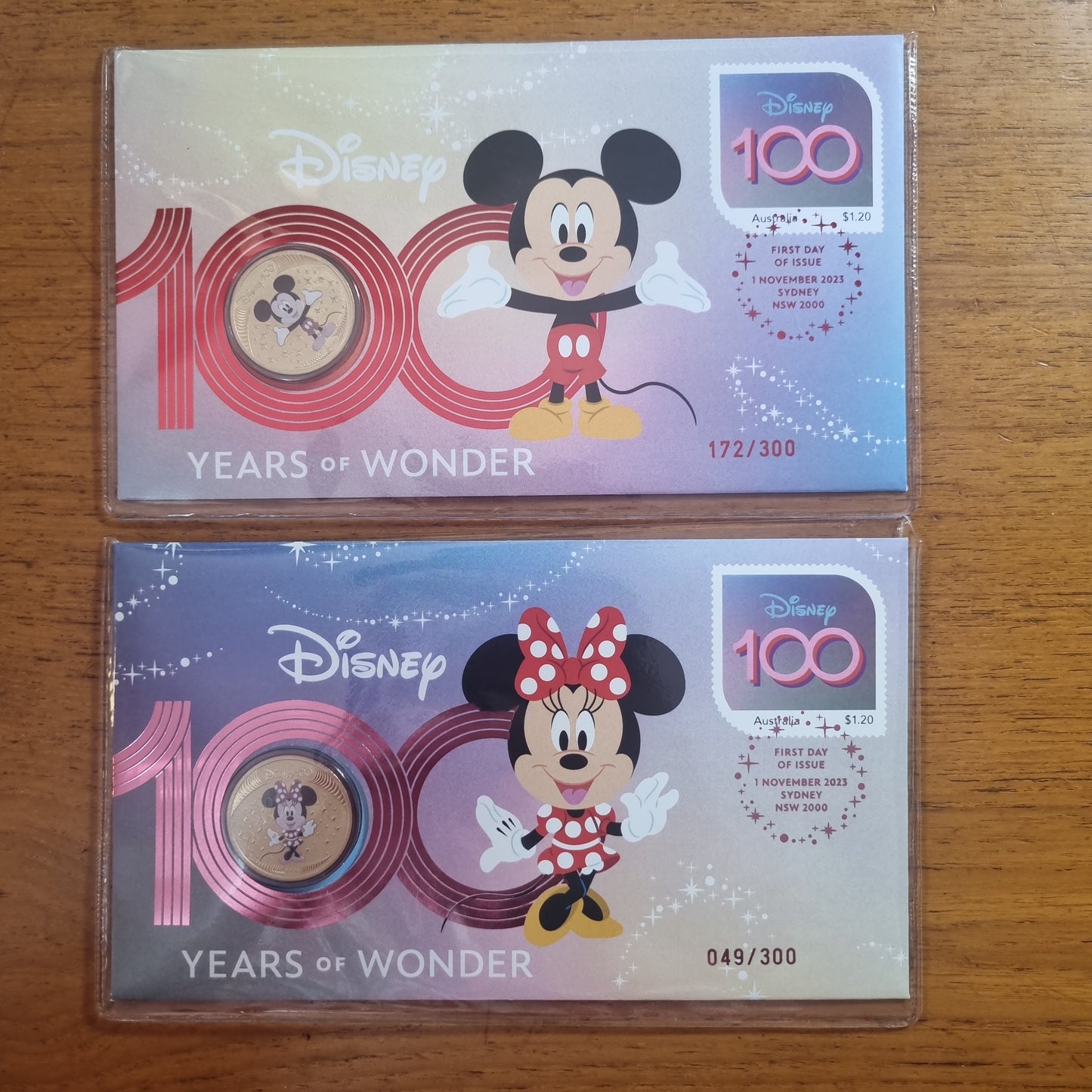 100 years of Disney Mickey Mouse / Minnie Mouse, coloures $1, Impressions 2 PNC Set