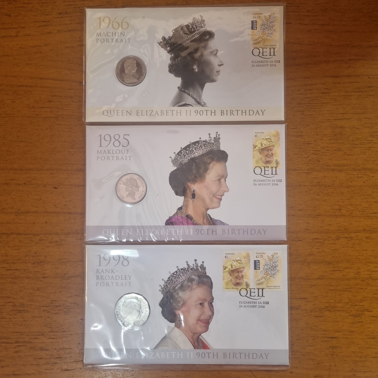 Queen Elizabeth II 90th Birthday PNC Set (3 pncs - 1966/185/1998 effigys)