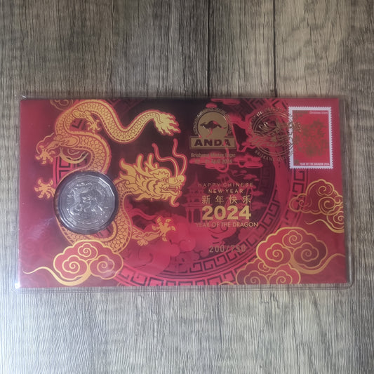 Dragon 50c CNY - Picturing War $1 Brisbane ANDA 2024 PNC Set