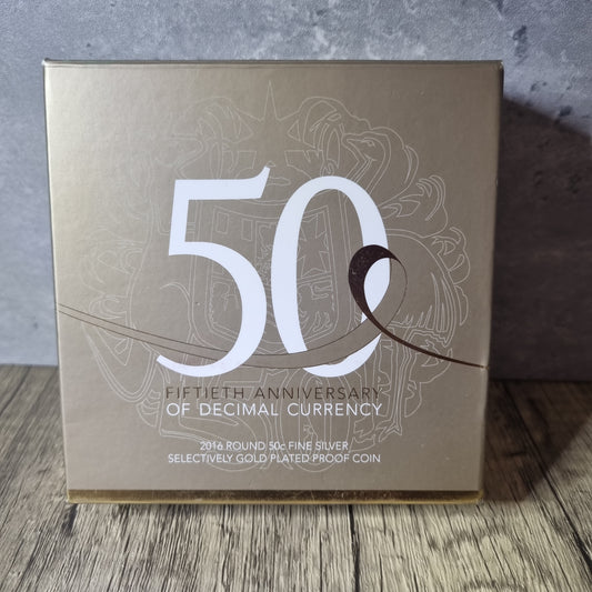 50th Anniversary of Decimal Currency Round Gold Plated Proof 50c 2016