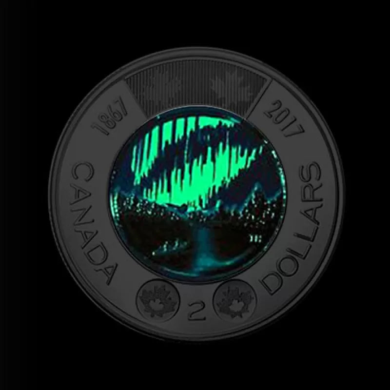 Dance with the Spirits - Glow in the Dark (Snow Capped Trees Variety) 2017 Canada Toonie $2 UNC