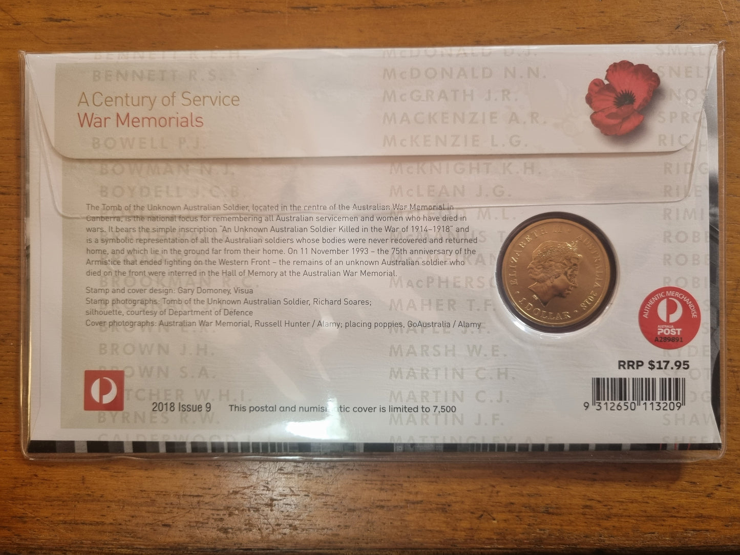 War Memorials, Centenary of Service $1 PNC 2018