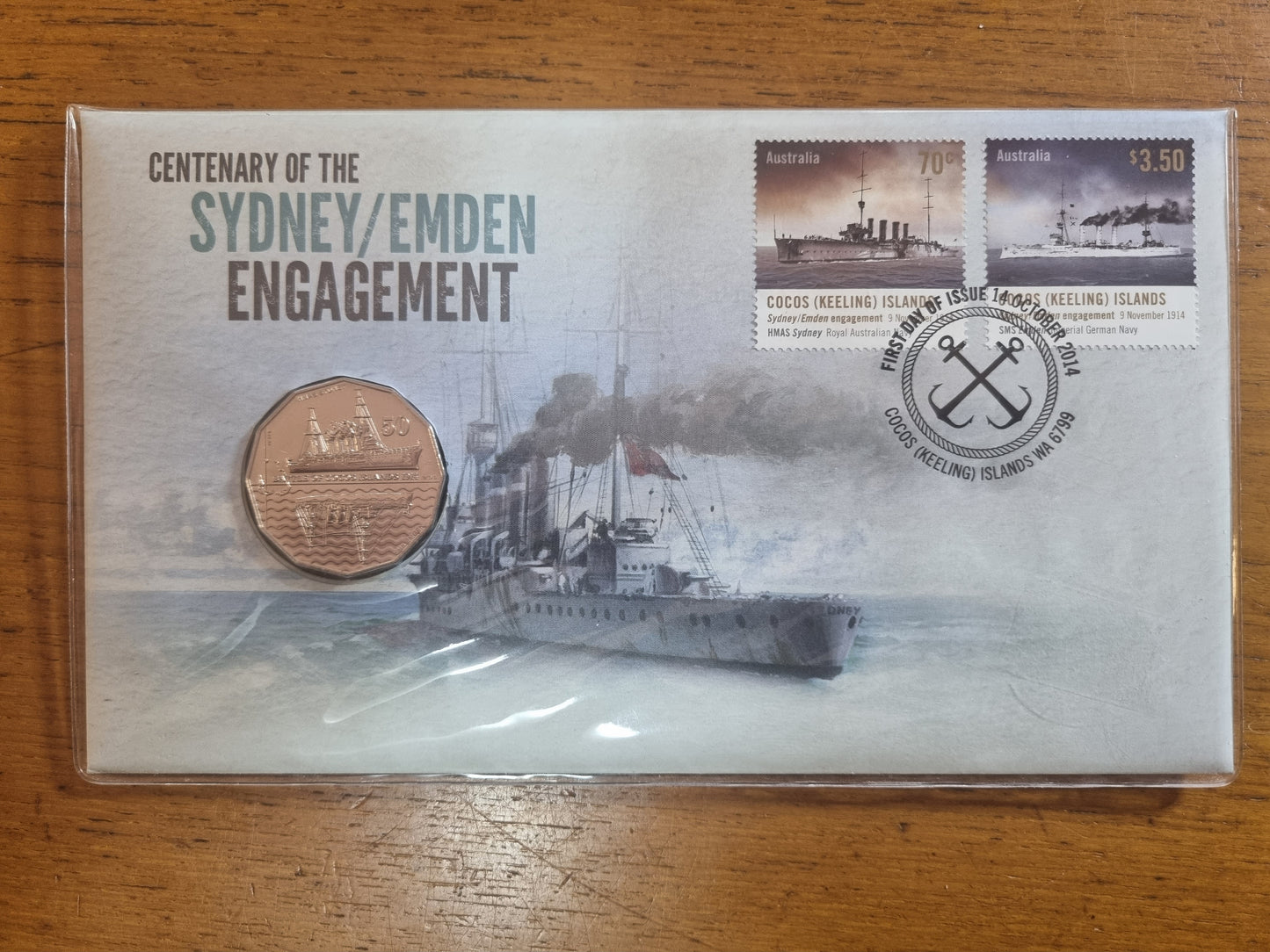 Sydney/Emden Engagement Cocos Islands 50c pnc 2014