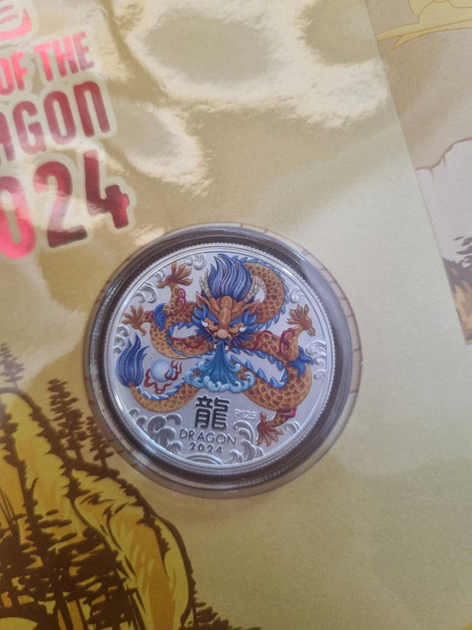 Lunar Dragon Prestige 1/2oz coloured silver 2024 PNC