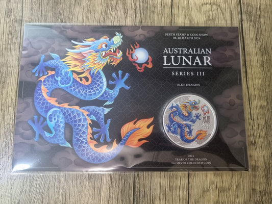Lunar s3 - 1oz Electric Blue Dragon card (Perth show)