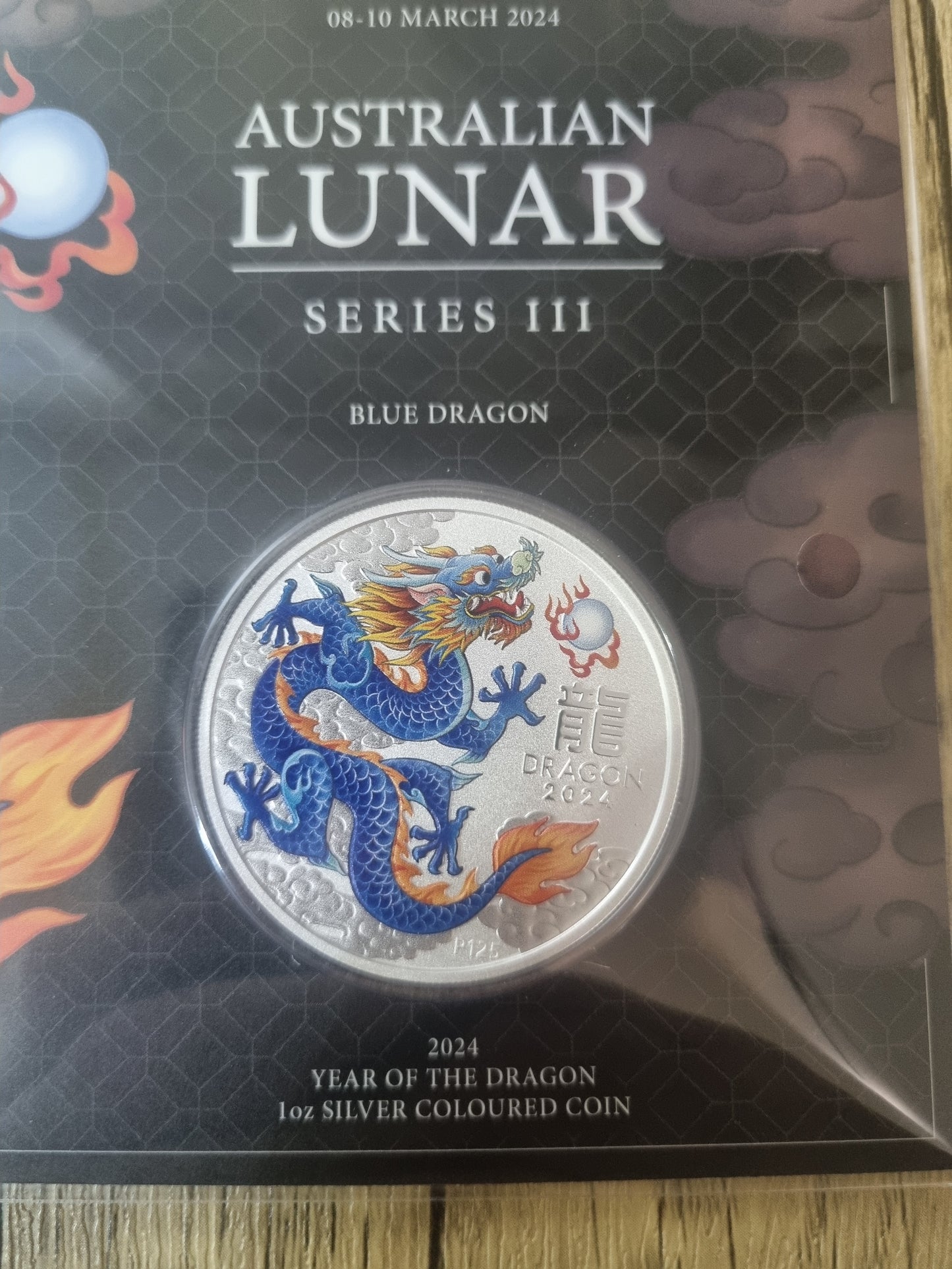 Lunar s3 - 1oz Electric Blue Dragon card (Perth show)