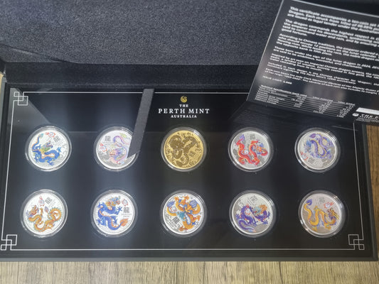 Lunar Dragon Coloured 1/2oz 10 coin silver set