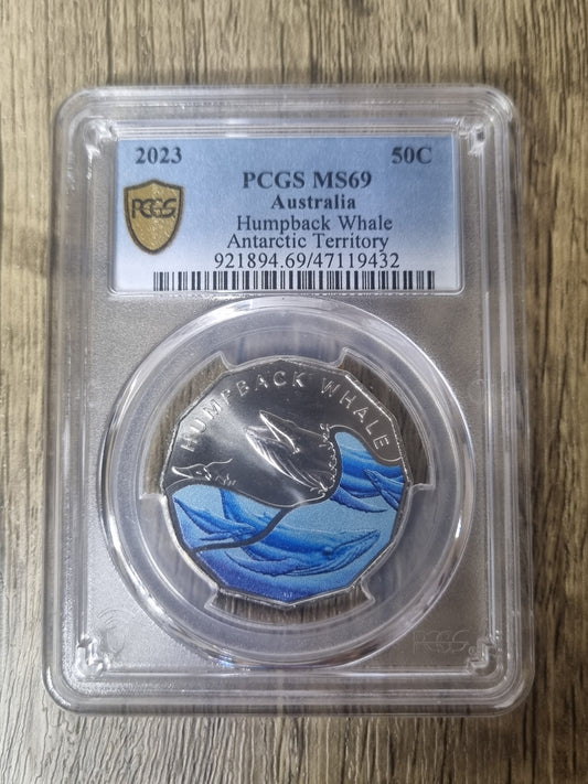 Humpback Whale Coloured 50c MS69 2023