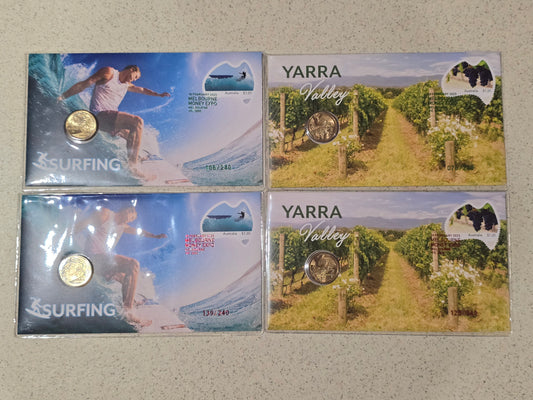 Melbourne Money Expo ANDA AusPost PNC Set 2023 (4 pnc complete set, Surfing/Yarra Valley)