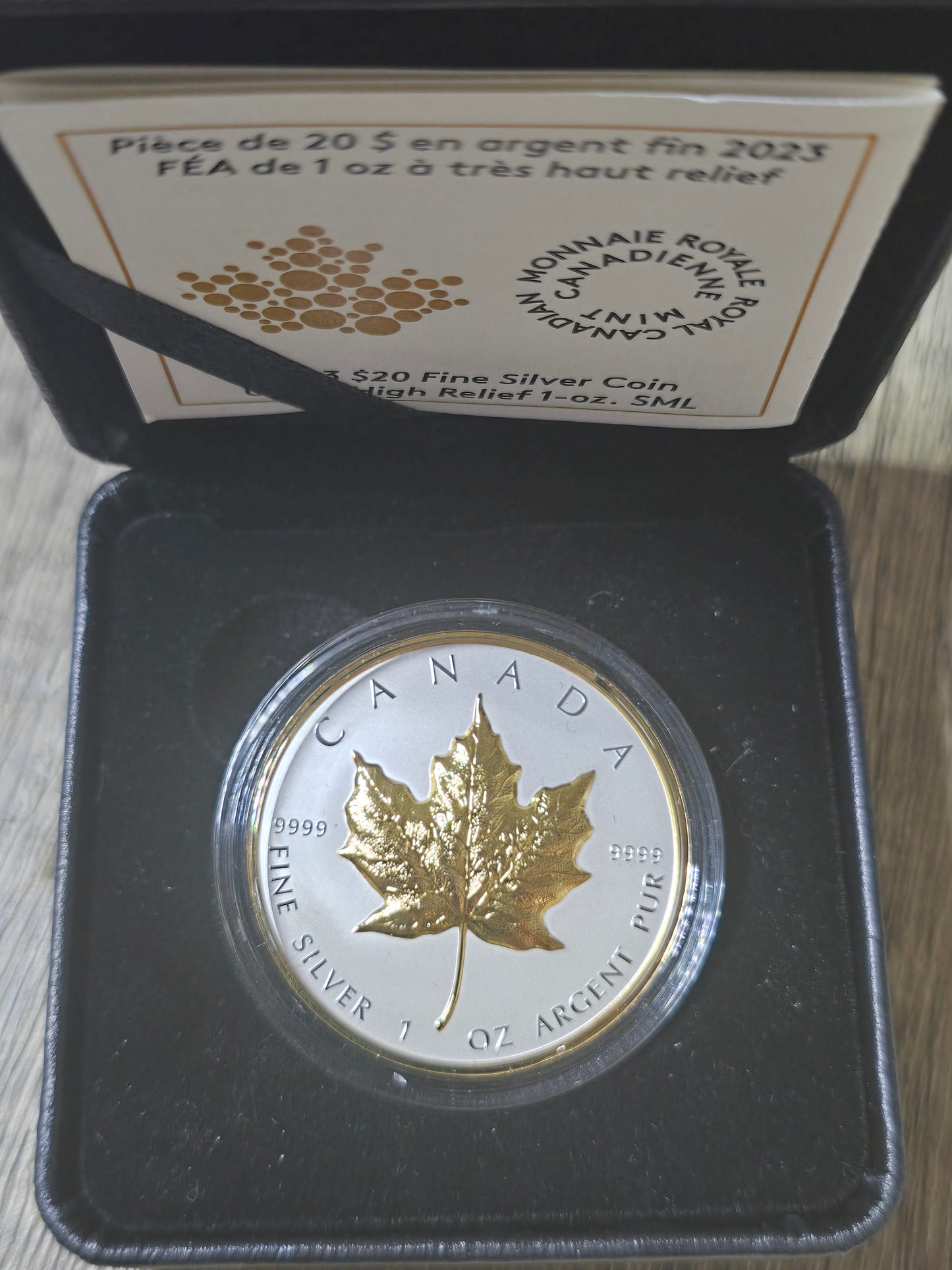 Maple Leaf High Relief Gilded Silver Proof 1oz 2023 Canada