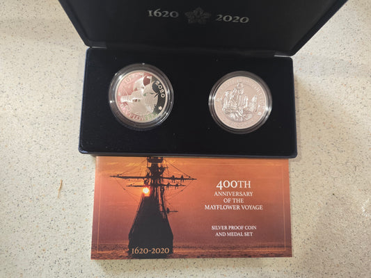 Mayflower 400th Anniversary UK/USA (1oz coin and medal set)