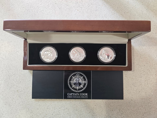 Captain Cook 1st Voyage Ultra High Relief 3-coin 1oz proof set